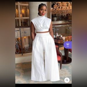 Crop top, with wide leg pants, perfect fit for all white party